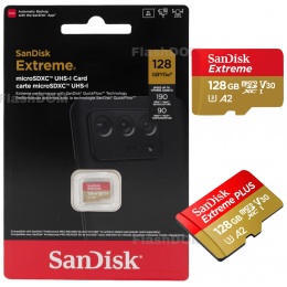 Карта памяти SanDisk microSDXC Extreme  128 ГБ Class 10 UHS-I A2, 190/90 Мб/с