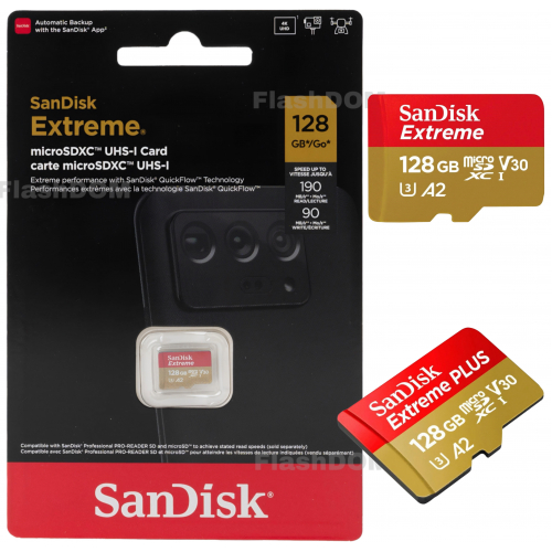 Карта памяти SanDisk Extreme microSDXC 128 ГБ Class 10 UHS-I A2, 190/90 Мб/с