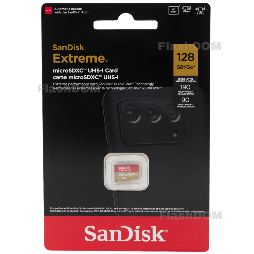 Карта памяти SanDisk Extreme microSDXC 128 ГБ Class 10 UHS-I A2, 190/90 Мб/с