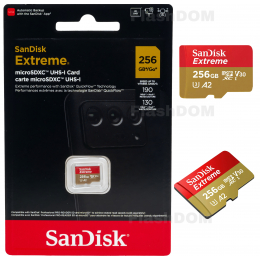 Карта памяти SanDisk microSDXC Extreme  256 ГБ Class 10 UHS-I A2, 190/130 Мб/с