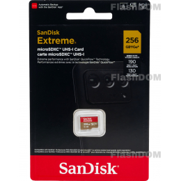 Карта памяти SanDisk microSDXC Extreme  256 ГБ Class 10 UHS-I A2, 190/130 Мб/с