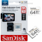 Карта памяти SanDisk MicroSDXC High Endurance Video Monitoring Card 064 ГБ Class 10 UHS-I U3, 100 Мб/с + SD адаптер