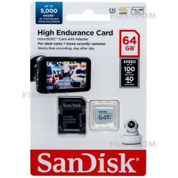 Карта памяти SanDisk MicroSDXC High Endurance Video Monitoring Card 064 ГБ Class 10 UHS-I U3, 100 Мб/с + SD адаптер