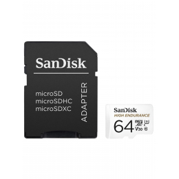 Карта памяти SanDisk MicroSDXC High Endurance Video Monitoring Card 064 ГБ Class 10 UHS-I U3, 100 Мб/с + SD адаптер
