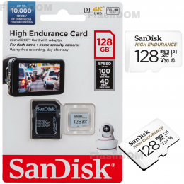 Карта памяти SanDisk MicroSDXC High Endurance Video Monitoring Card 128 ГБ Class 10 UHS-I U3, 100 Мб/с + SD адаптер