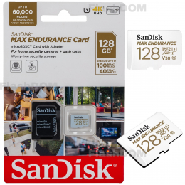 Карта памяти SanDisk MicroSDXC 128 ГБ MAX Endurance Home Security Card Class 10 UHS-I U3, 100 Мб/с + SD адаптер
