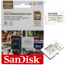 Карта памяти SanDisk MicroSDXC 256 ГБ  MAX Endurance Home Security Card Class 10 UHS-I U3, 100 Мб/с + SD адаптер