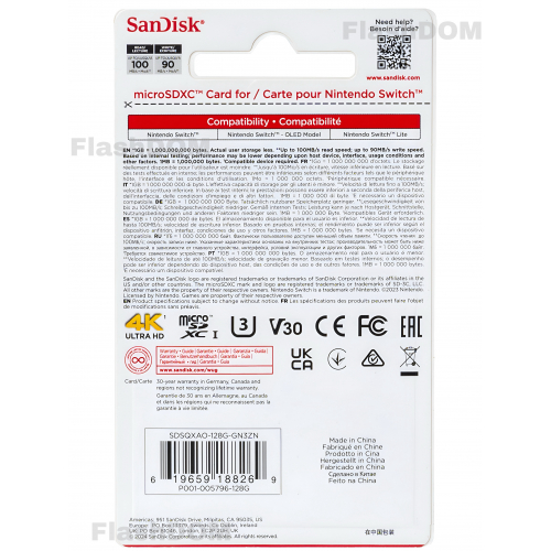 Карта памяти SanDisk Nintendo Switch 128 ГБ Ultra UHS-I, 100 Мб/с