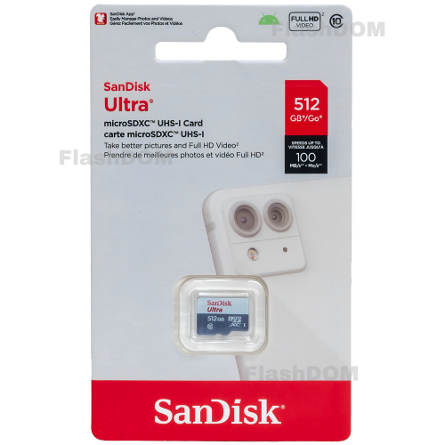 Карта памяти SanDisk Ultra microSDXC 512 ГБ Ultra UHS-I, 100 Мб/с