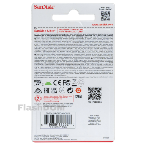 Карта памяти SanDisk Ultra microSDXC 512 ГБ Ultra UHS-I, 100 Мб/с