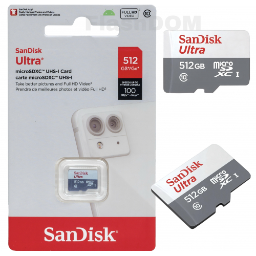 Карта памяти SanDisk Ultra microSDXC 512 ГБ Ultra UHS-I, 100 Мб/с