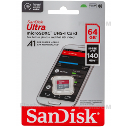 Карта памяти SanDisk 064 ГБ microSDXC Ultra Class 10 UHS-I A1, 140 Мб/с