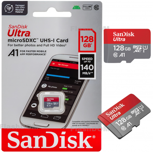 Карта памяти SanDisk microSDXC 128 ГБ Ultra Class 10 UHS-I A1, 140 Мб/с