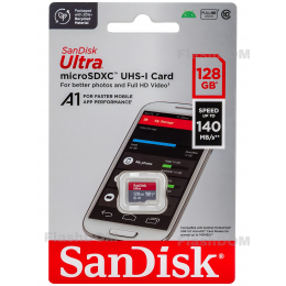 Карта памяти SanDisk 128 ГБ microSDXC Ultra Class 10 UHS-I A1, 140 Мб/с