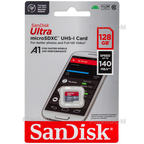 Карта памяти SanDisk microSDXC 128 ГБ Ultra Class 10 UHS-I A1, 140 Мб/с