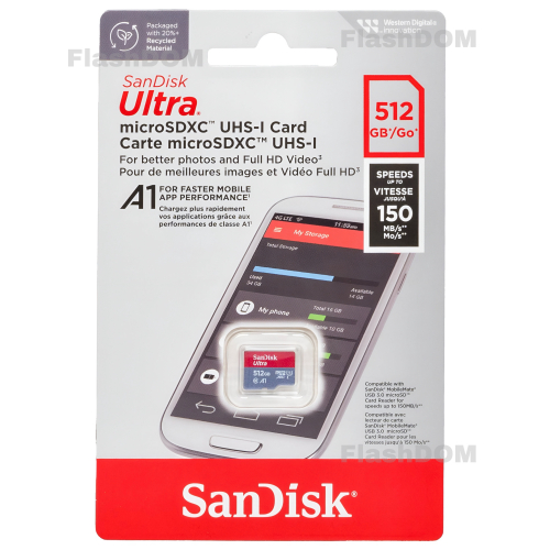 Карта памяти SanDisk microSD 512 ГБ Ultra Class 10 UHS-I A1, 150 Мб/с