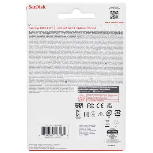 Флэш карта SanDisk Ultra Fit USB 3.2 - 128 ГБ