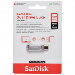 Флеш-накопитель SanDisk Ultra Dual Drive Luxe - 512 ГБ с интерфейсом USB Type-C/Type-A, 400 Мб/с