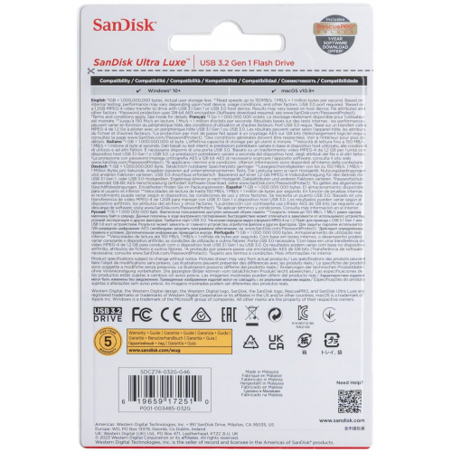 Флэш карта SanDisk Ultra Luxe 032 ГБ USB 3.2 Gen 1, 150 Мб/с
