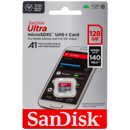 Карта памяти SanDisk microSD 128 ГБ Ultra Class 10 UHS-I A1, 140 Мб/с