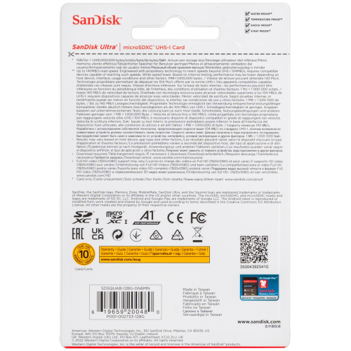 Карта памяти SanDisk microSDXC 128 ГБ Ultra Class 10 UHS-I A1, 140 Мб/с