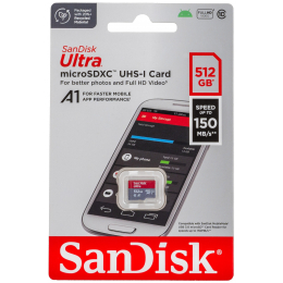 Карта памяти SanDisk microSD 512 ГБ Ultra Class 10 UHS-I A1, 150 Мб/с