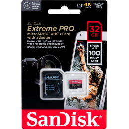 Карта памяти SanDisk Extreme PRO microSDXC  032 ГБ UHS-I, 100/90 Мб/с + SD адаптер