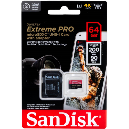 Карта памяти SanDisk Extreme PRO microSDXC  064 ГБ UHS-I 200/90 Mb/s + SD адаптер