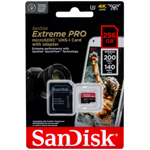 Карта памяти SanDisk Extreme PRO microSDXC 256 ГБ UHS-I 200/140 Mb/s + SD адаптер