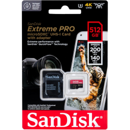 Карта памяти SanDisk Extreme PRO microSDXC 512 ГБ UHS-I, 200/140 Мб/с + SD адаптер