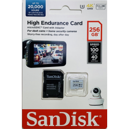 Карта памяти SanDisk MicroSDXC High Endurance Video Monitoring Card 256 ГБ  UHS-I U3 100 Mb/s Class 10 + SD адаптер