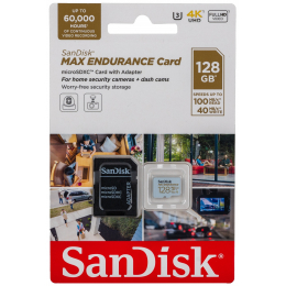 Карта памяти SanDisk MicroSDXC 128 ГБ MAX Endurance Home Security Card Class 10 UHS-I U3, 100 Мб/с + SD адаптер