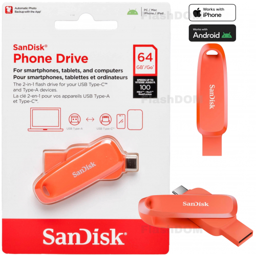 Флеш накопитель SanDisk 064 ГБ Phone Drive for Android (Nasturium Orange)